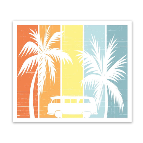 Pastel Palm Tree and VW Bus Sticker